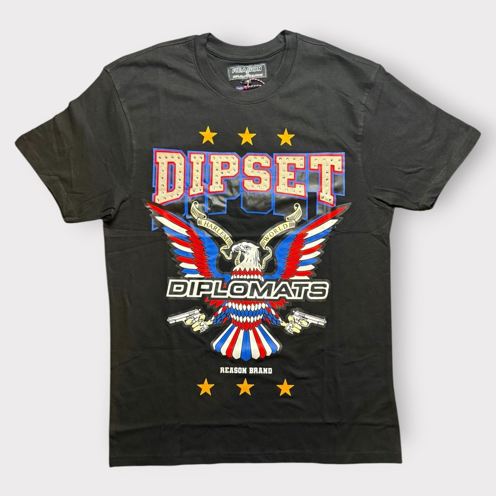 Reason Brand x Diplomats Empire Dipset T-Shirt Black Studded Harlem World Mens M